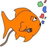 A cartoon of a goldfish eating lots of fish flakes