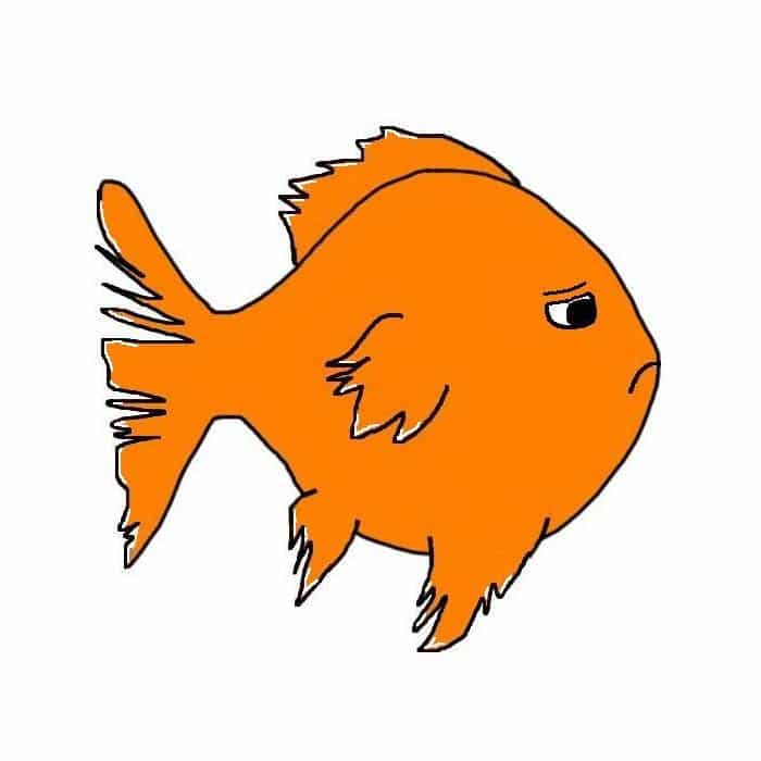 Cartoon of a goldfish with frayed fins due to fin rot