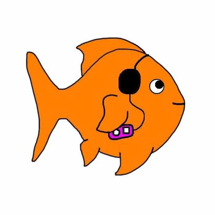 Cartoon of a goldfish listening to music using headphones