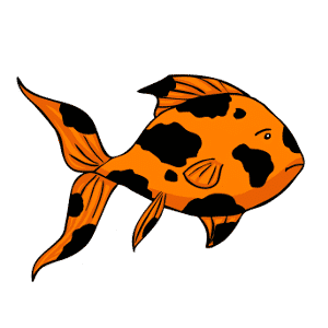 Cartoon of a goldfish with black patches all over