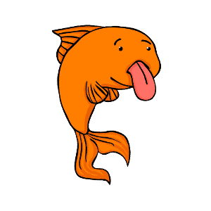 Cartoon of a goldfish sticking its tongue out