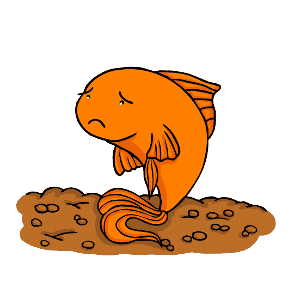 Cartoon of a goldfish sat looking sad