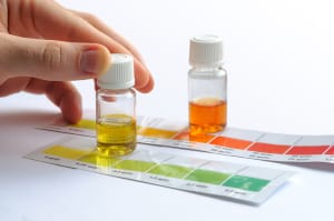 Multi-coloured aquarium water testing strips