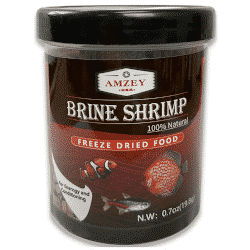 A tub of freeze-dried brine shrimp goldfish food